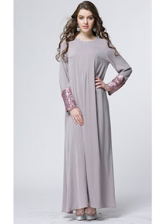 Maxi dress polos aksen payet busana muslim modern masa kini 