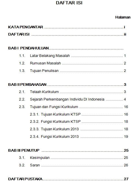 CONTOH DAFTAR ISI MAKALAH INDIVIDU TELAAH KURIKULUM