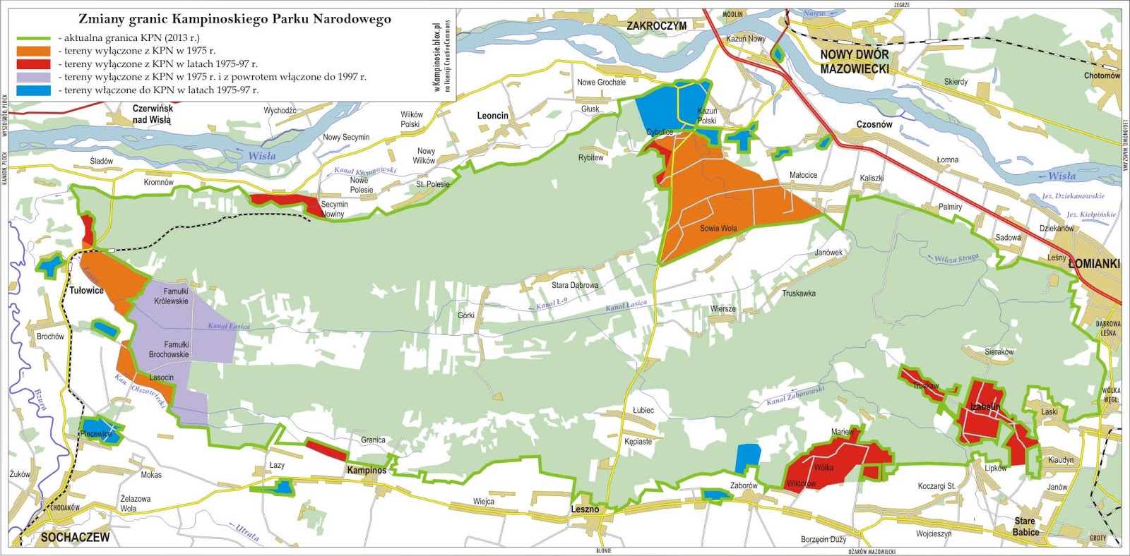 Zmiany granic Kampinoskiego Parku Narodowego
