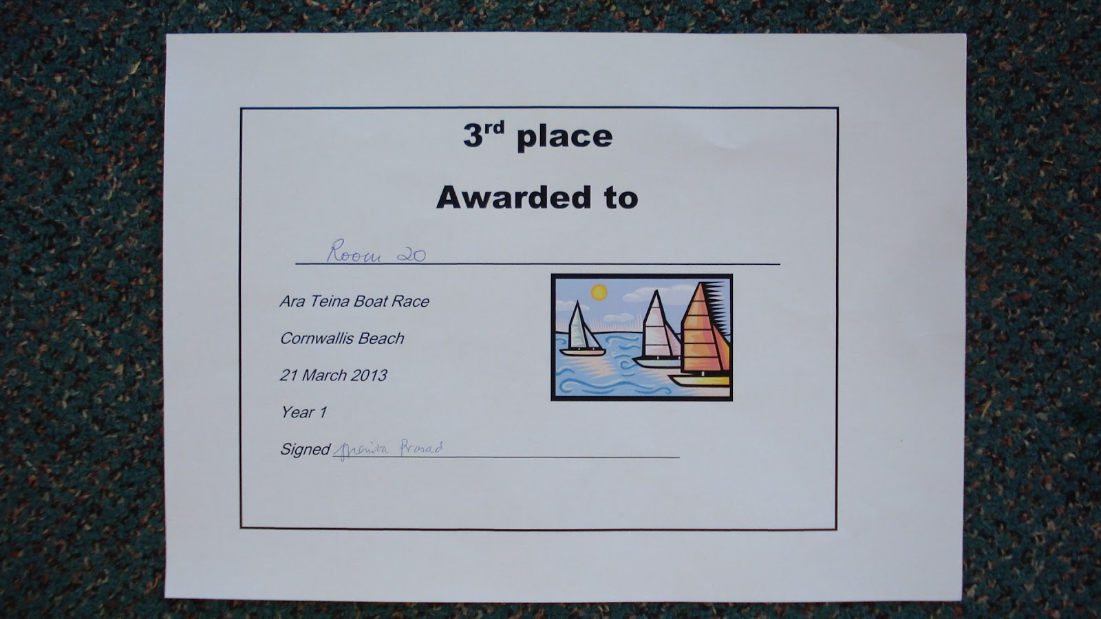 Room 20: Boat Race Certificate!