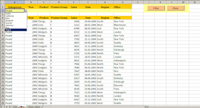 excel advanced filter with drop down lists