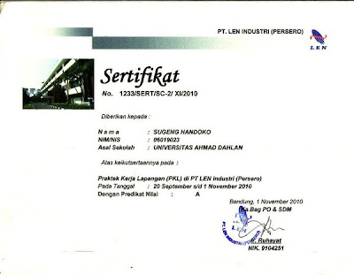 contoh sertifikat magang