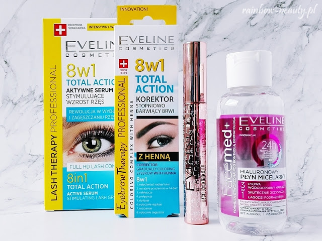 Aktywne serum stymulujące wzrost rzęs 8w1 Total action, Korektor stopniowo barwiący brwi z henną 8w1 aktywne-serum-stymulujace-wzrost-rzes-eveline-opine-blog-sklad
