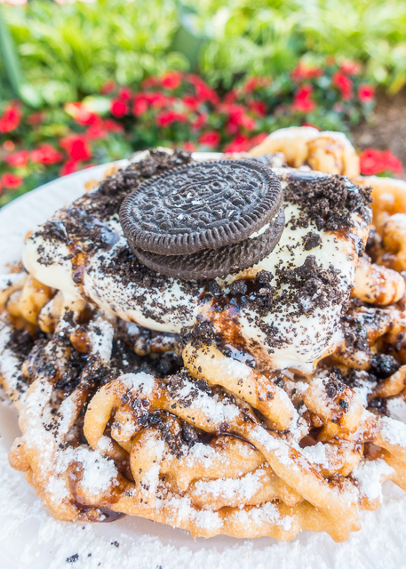 Cookies and Cream Funnel Cake from the Funnel Cake Stand in America - Epcot Walt Disney World Cookies and Cream Funnel Cake from the Funnel Cake Stand in America - Epcot Walt Disney World