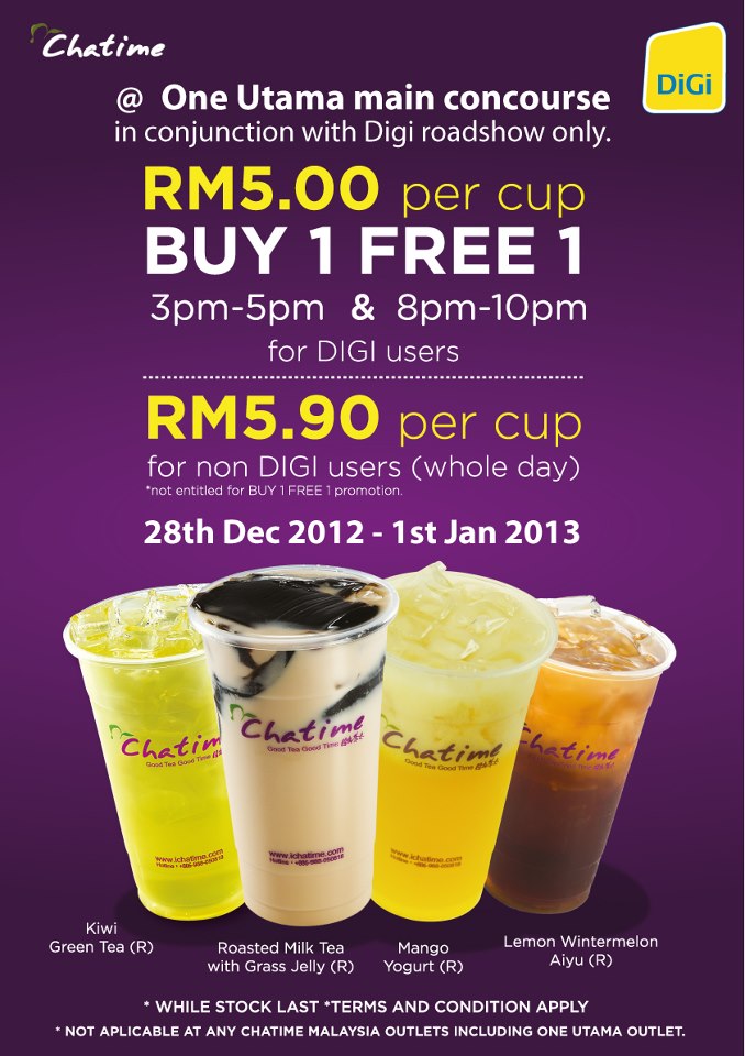 BestLah: Chatime - Buy 1 FREE 1 Promo At RM5 Per Cup (28 Dec - 1 Jan)