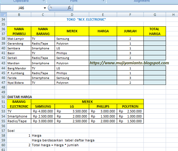 Latihan Soal Excel Gabungan Fungsi Vlookup Dan Fungsi Match Disertai Contoh Dan Soal Latihan