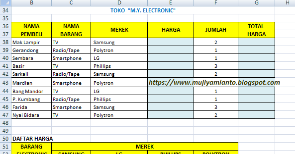 LATIHAN SOAL EXCEL Gabungan Fungsi Vlookup dan Fungsi