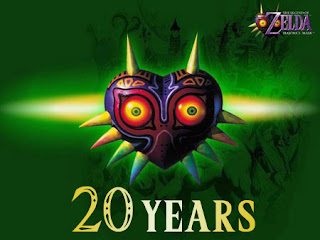 old cover art of Majora's Mask with a green background and the mask at the center, stating 20 years