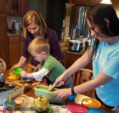 MiMi, Little Dude and Aunt Chloe scooping and serving ice cream