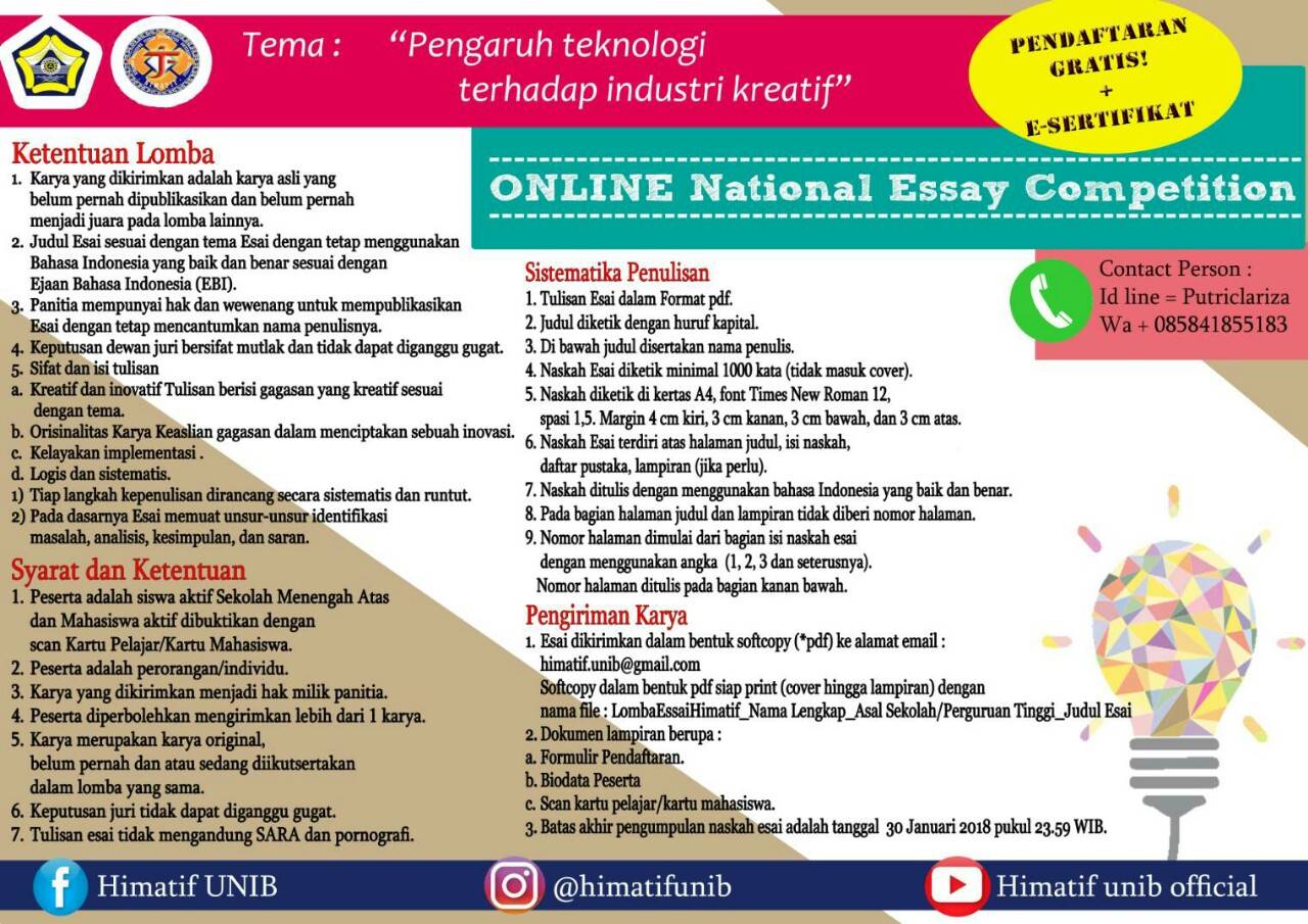 [Gratis] Lomba Menulis Essay Online Nasional 2018 di