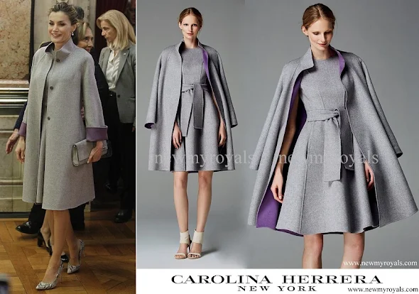 Queen Letizia wore Carolina Herrera coat and dress from Fall 2016 collection