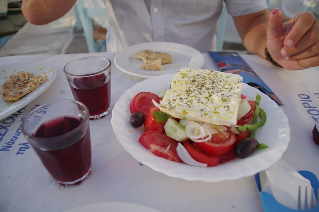 Greek salad and wine Greek salad and wine