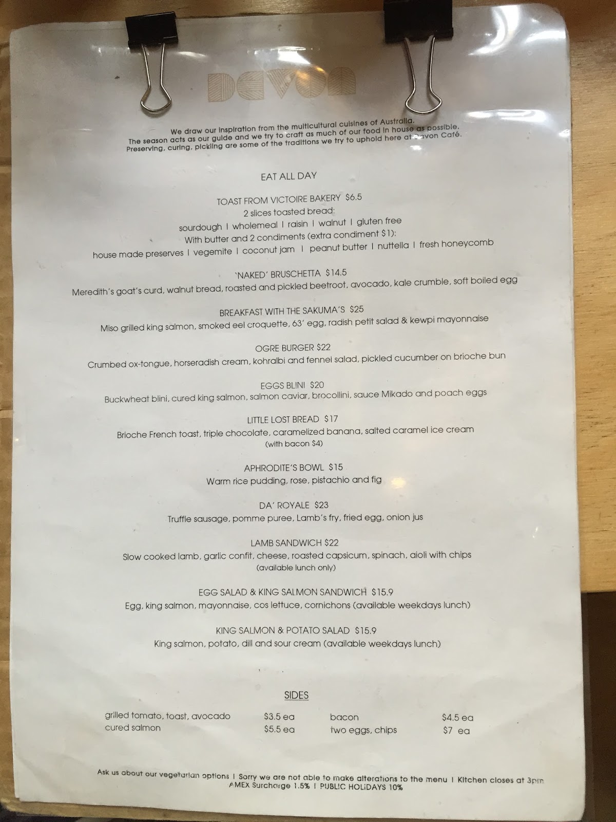 Review Devon Cafe, Surry Hills Rambling Onwards