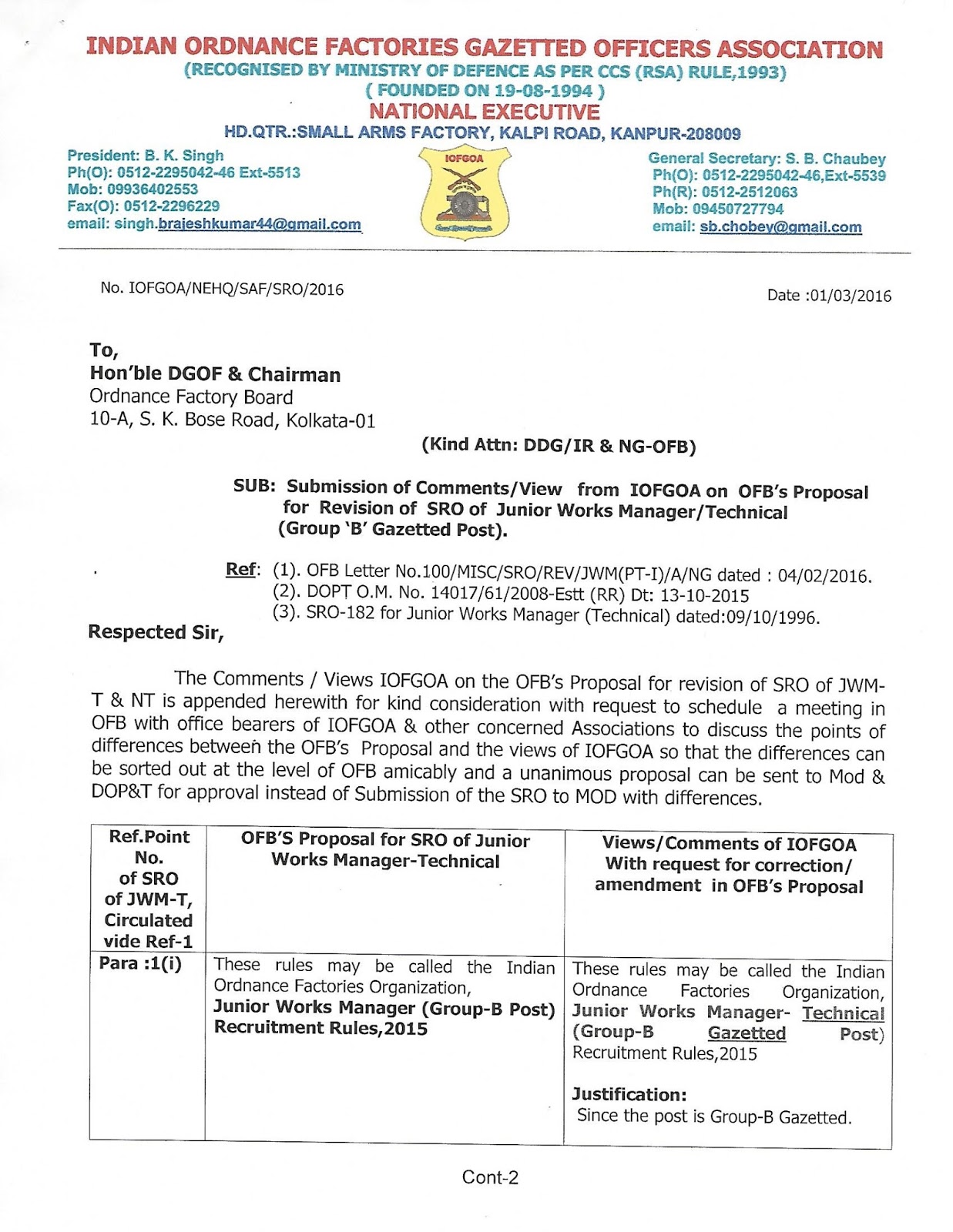 iofgoa indian ordnance factories gazzetted officers association t works manager