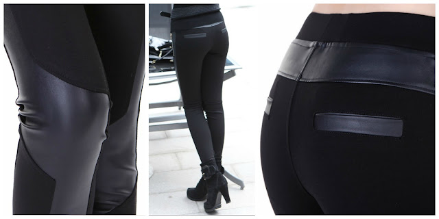 calça legging com detalhe em couro