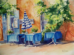 france provence roussillon watercolor watercolors sidewalk cafe restaurant heintzelman pat
