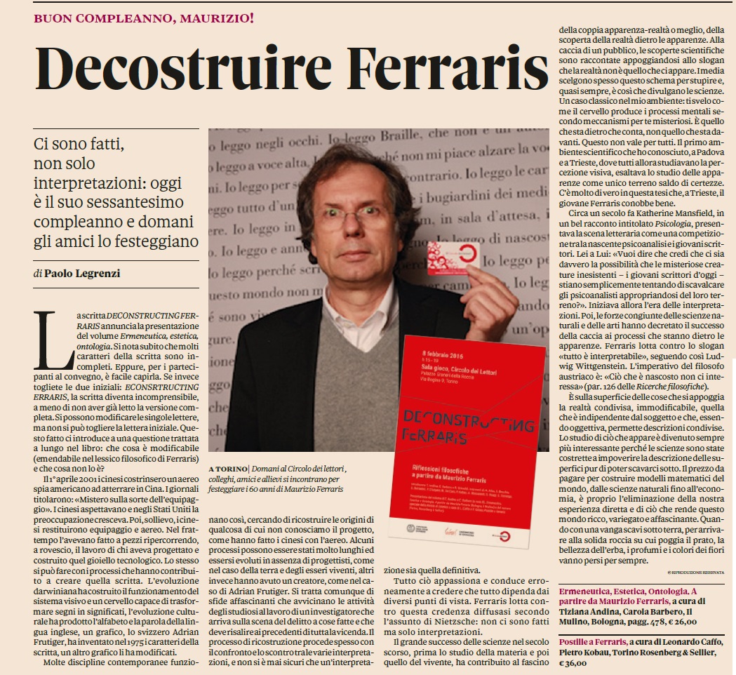 materialismo storico Maurizio Ferraris ha 60 anni