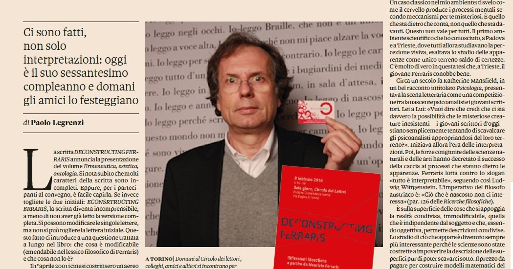 materialismo storico Maurizio Ferraris ha 60 anni