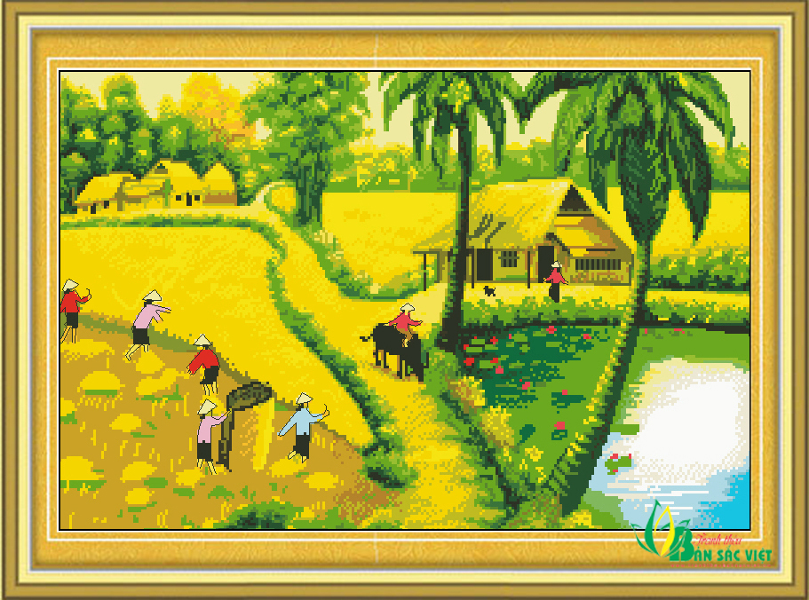 Tranh thêu chữ thập Việt Nam: Vẻ đẹp tâm hồn Việt qua những bức tranh phong  cảnh làng quê