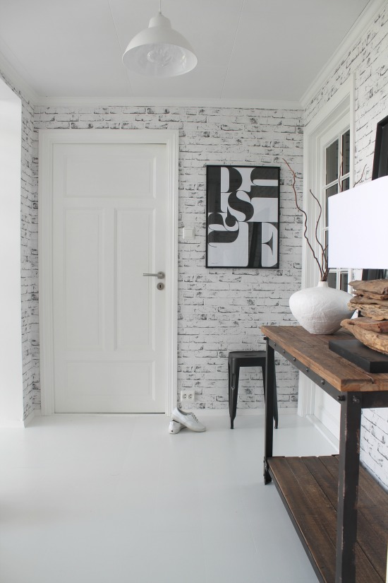 Papel pintado ladrillo blanco vintage estilo nórdico - Nordic