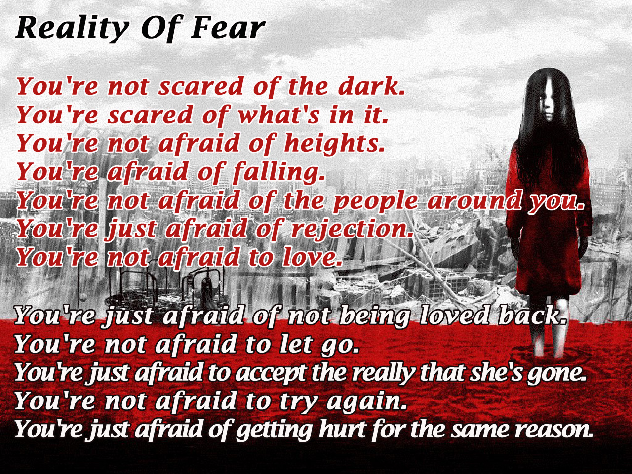 You re scared. Frightened of scared of afraid of. What are you scared of. Afraid of heights. You scared?.