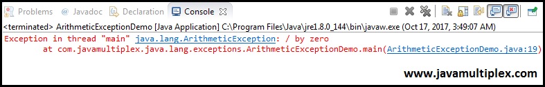 Demo of ArithmeticException | java.lang package