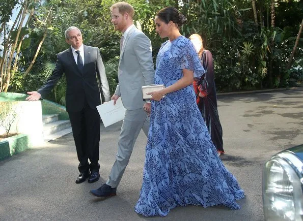 Meghan Markle wore Carolina Herrera floral printed silk chiffon short sleeve gown