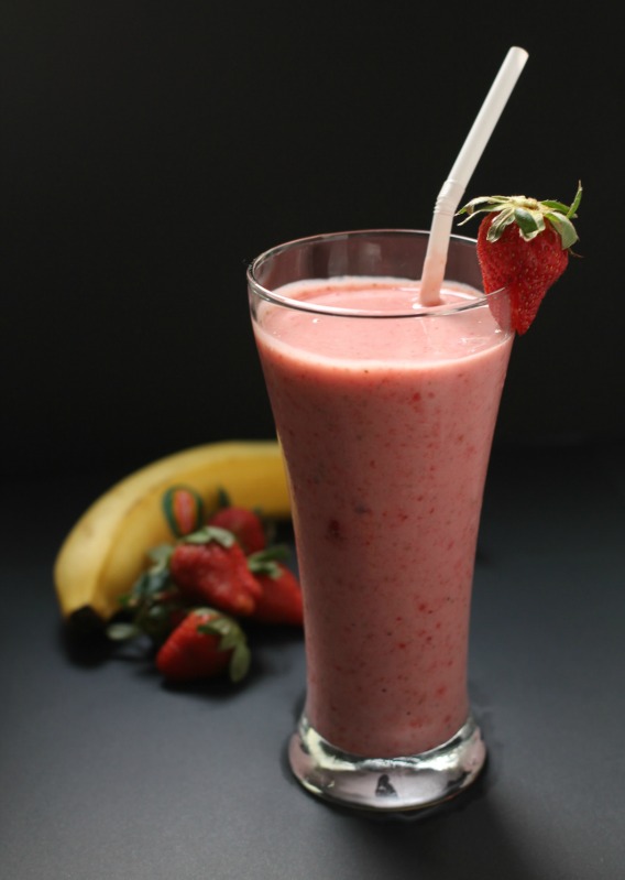 Strawberry , soy and banana smoothie