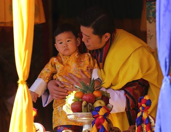 Wangchuk family. Ugyen Wangchuk, hereditary monarch of Bhutan, King Jigme Namgyal Wangchuck, Queen Jetsun Pema and their young son Crown Prince Gyalsey
