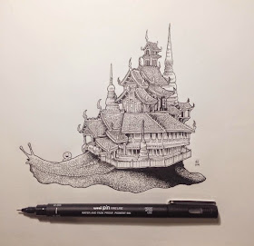 18-Snail-Temple-Kerby-Rosanes-Detailed-Moleskine-Doodles-Illustrations-and-Drawings-www-designstack-co
