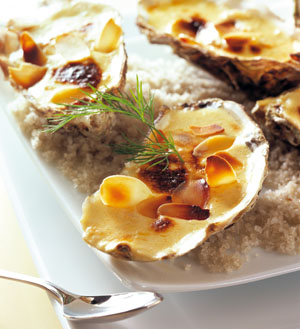 Huîtres gratinées de Bretagne au beurre blanc