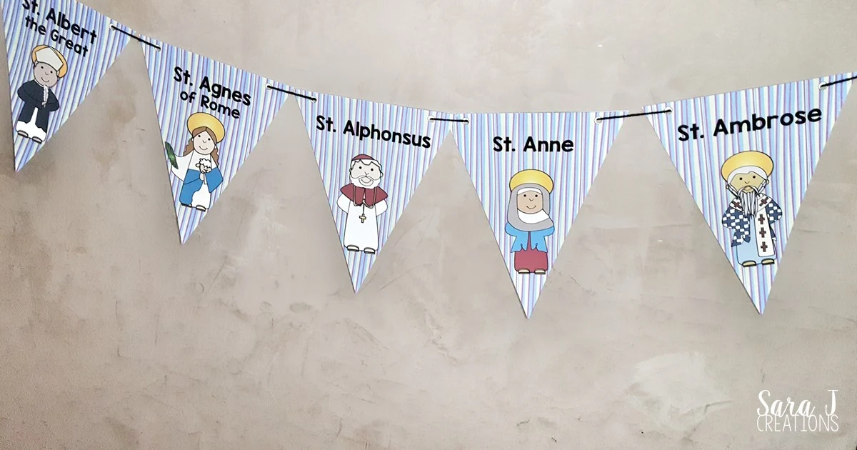 Catholic Saint Banners are a great way for kids to learn about the Saints while having cute classroom decor to display in your classroom or church.