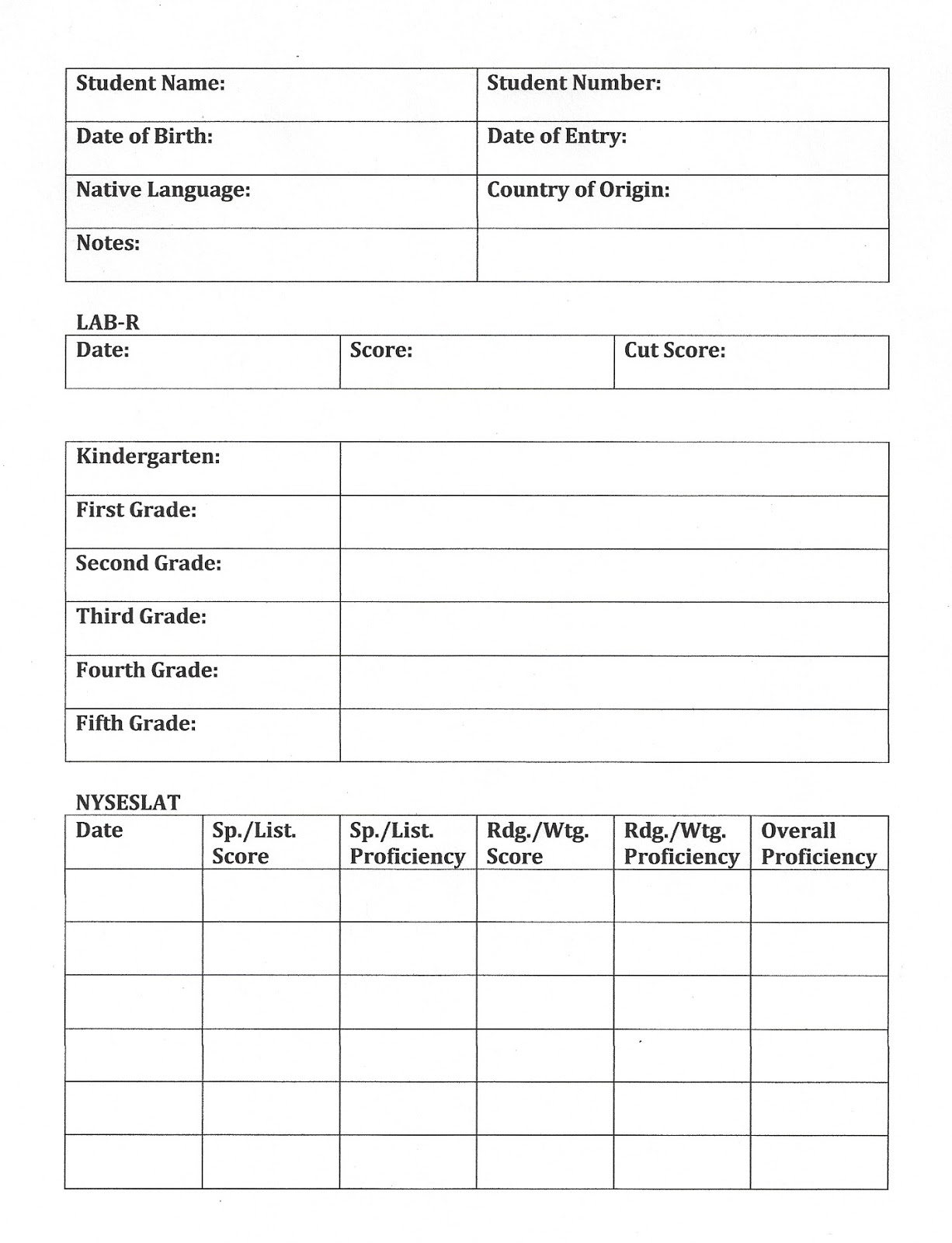 ESL Amplified: Student Record Sheets