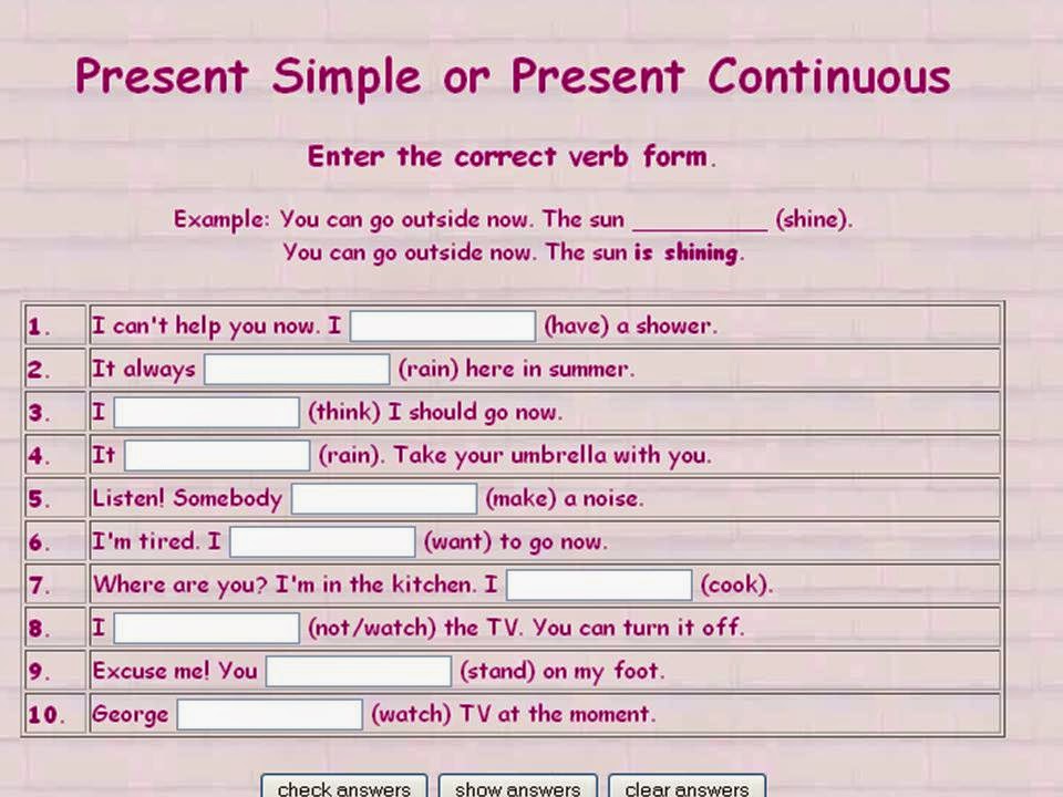 Present simple and present continuous worksheet