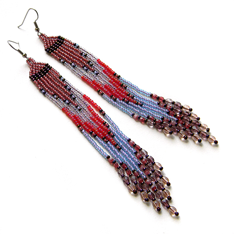 Длинные серьги из бисера с чешскими бусинами seed bead earrings beadwork jewelry beaded fringe earring