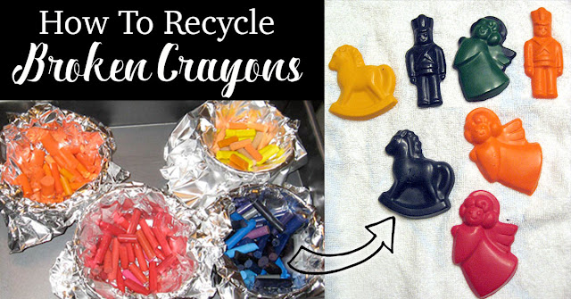 How to take old broken crayons and make new crayons with fun shapes. So easy!  A great way to clean up those bins of busted crayons. 