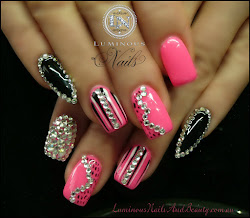 acrylic nails pink bling gel nail luminous designs sculptured lots gold gems mani diamonds glitter custom luminousnails crystals cool march