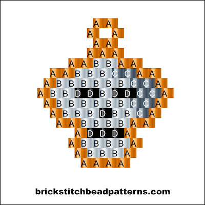 Click for a larger image of the Cute Mini Skull Halloween bead pattern labeled color chart.
