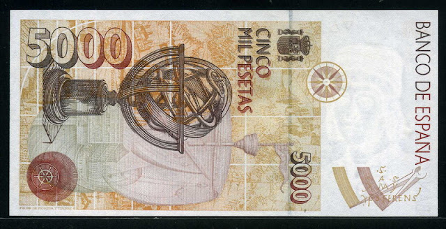 Spain currency 5000 Pesetas bill