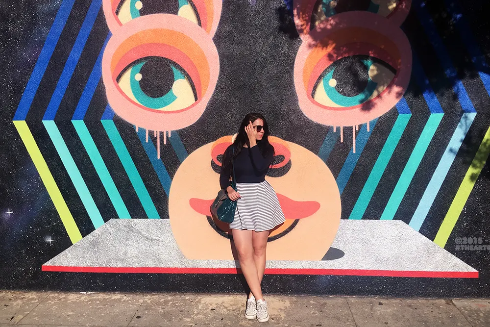 Emma Louise Layla in blue stripe Petit Bateau dress - Santa Monica street art - Los Angeles travel blogger