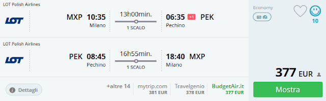 Milano (MXP) - Pechino a/r a 375 €