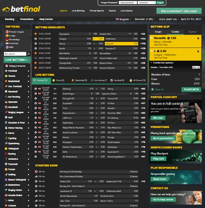 Betfinal Screen