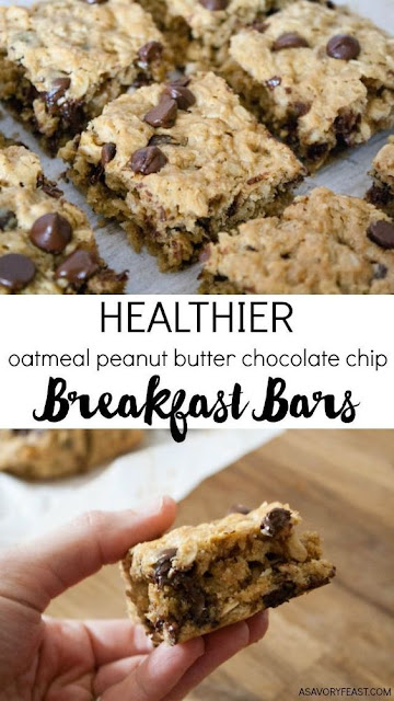 Healthier Oatmeal Peanut Butter Chocolate Chip Breakfast Bars