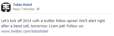 Facebook Oficial dos Tokio Hotel