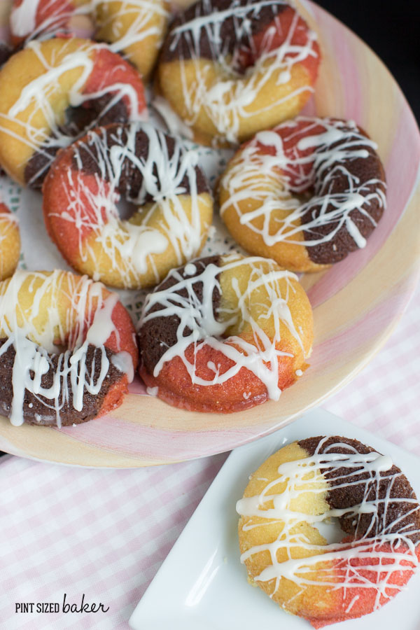 Looking for something different for a birthday cake? Try fun Neapolitan Cake Doughnuts! We loved these and they were so pretty and delicious!
