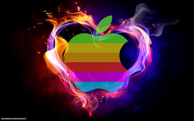 Apple logo en liefdes hart van vuur