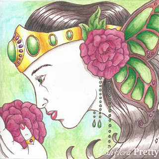 art nouveau woman fairy fey princess butterfly wings peony flower tiara emerald