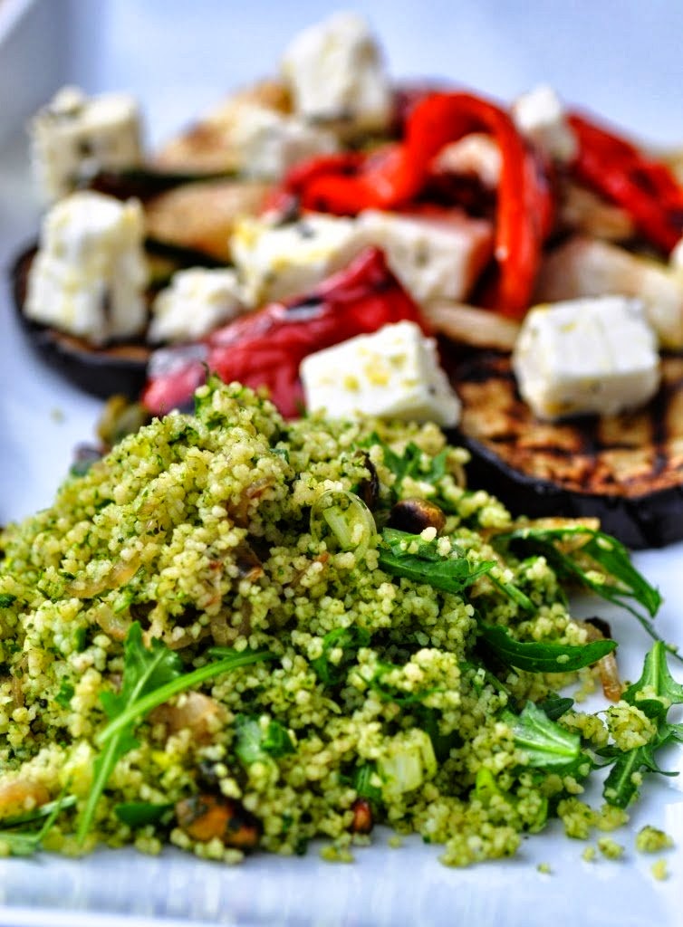 Grüner Couscous mit gegrilltem Gemüse und Feta - Kubiena - Kochblog