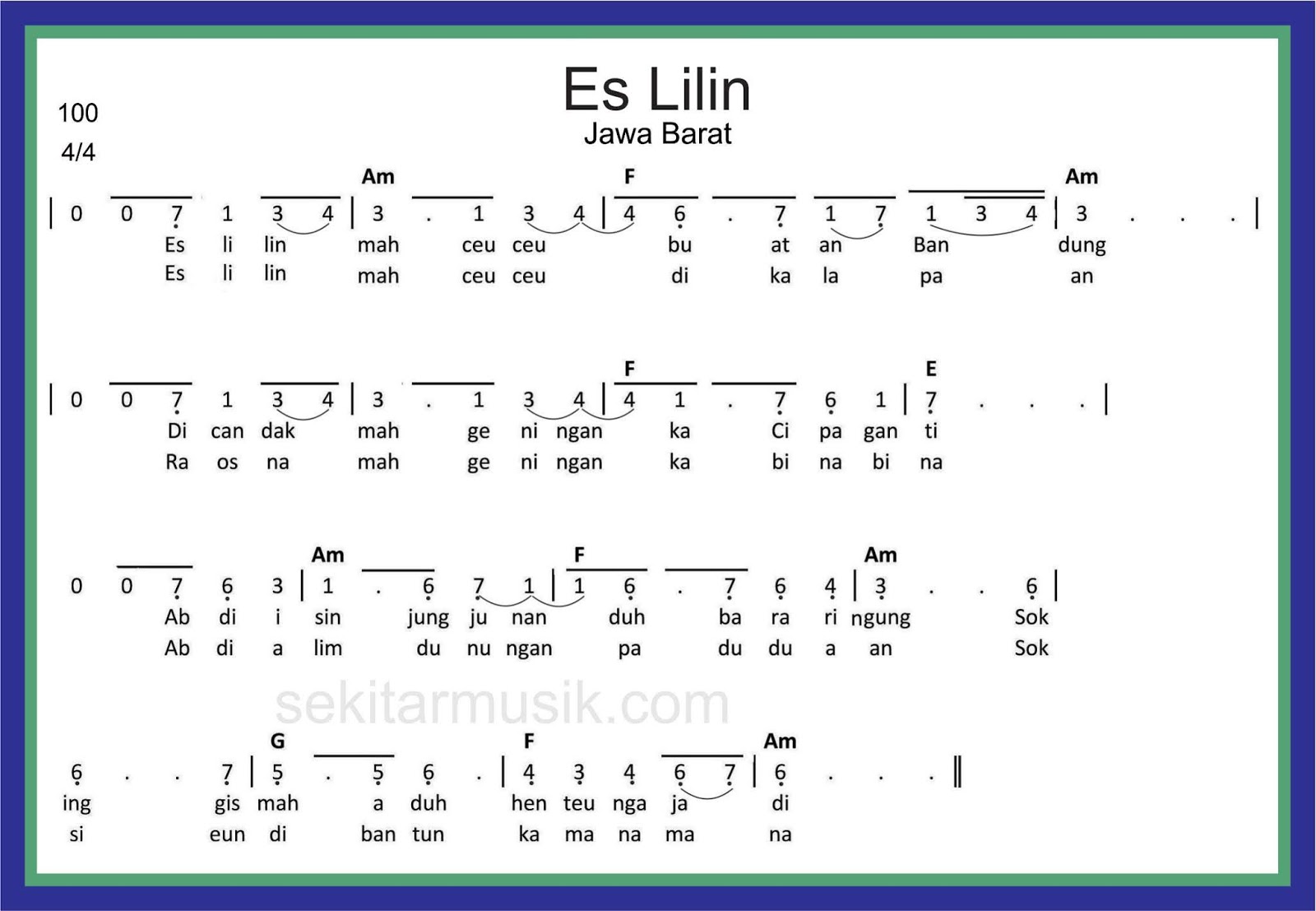 Not Angka Lagu Es Lilin - SEKITAR MUSIK
