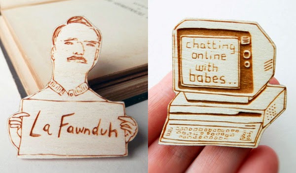 Awesome Pop Culture Wooden Jewellery by Kate Rowland.